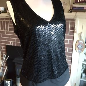 Sleeveless black sequin top
